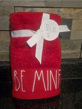 Rae Dunn Red 'Be Mine' Embroidered Hand Towel